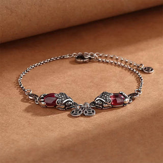 Buddha Gift Garnet Double PiXiu Copper Coin Protection Chain Bracelet