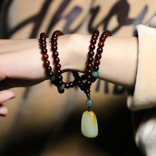 Buddha Gift Tibetan Small Leaf Red Sandalwood Jade Mala Meditation Bracelet
