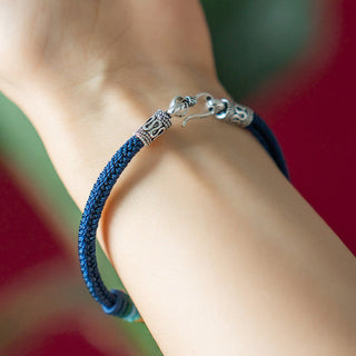 Buddha Gift Handmade 925 Sterling Silver Tibetan Om Mani Padme Hum Purity Braided Bracelet