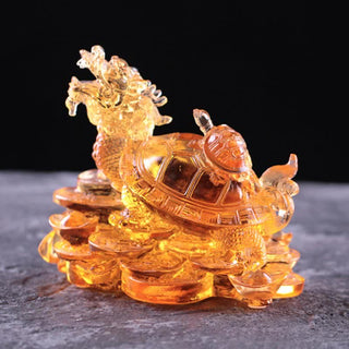 Buddha Gift Feng Shui Dragon Turtle Coins Handmade Liuli Crystal Luck Art Piece Home Office Decoration