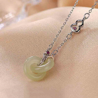 Buddha Gift 925 Sterling Silver Round Jade Luck Prosperity Necklace Chain Pendant
