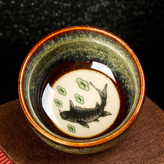 Buddha Gift Lotus Dragon Phoenix Koi Fish Chinese Jianzhan Ceramic Teacup Kung Fu Tea Cup 110ml