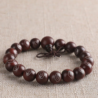 Buddha Gift 925 Sterling Silver Inlaid Small Leaf Red Sandalwood Om Mani Padme Hum Character Auspicious Clouds Protection Bracelet