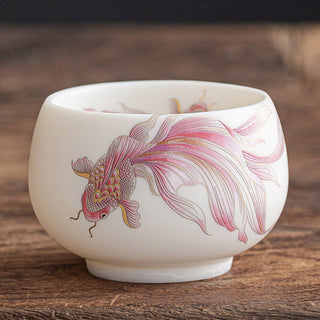 Buddha Gift Koi Fish White Porcelain Ceramic Teacup Kung Fu Tea Cup