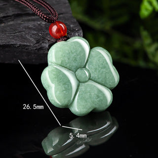 Buddha Gift Natural Lucky Four Leaf Clover Jade Prosperity Necklace Pendant
