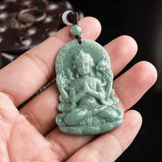Buddha Gift Four-armed Avalokitesvara Natural Jade Amulet Blessing String Necklace