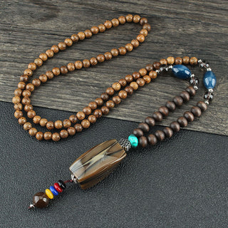 Buddha Gift Tibetan Wenge Wood Bodhi Seed Agate Balance Peace Necklace Pendant