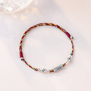 Buddha Gift 925 Sterling Silver Luck Koi Fish Braided Colorful String Bracelet Anklet