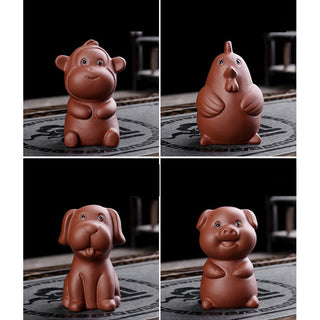 Buddha Gift Chinese Zodiac Purple Clay Wealth Ceramic Tea Pet Home Figurine Decoration