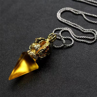 Buddha Gift Tibetan Dorje Vajra 4 Prong Lotus Liuli Crystal Strength Necklace Pendant