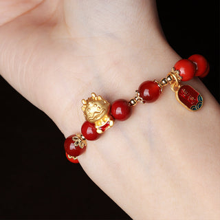 Buddha Gift Year of the Dragon Natural Cinnabar Ingot Protection Bracelet