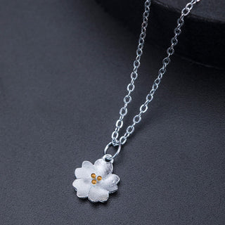 Buddha Gift 925 Sterling Silver Cherry Blossom Flower Blessing Necklace Pendant