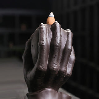 Buddha Gift Halloween Skull With Ghost Hand Purple Clay Spiritual Incense Burner Decoration