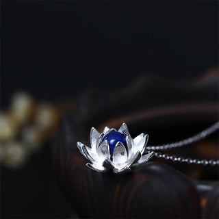 Buddha Gift 925 Sterling Silver Lazurite Lotus Flower Self Care Necklace Pendant