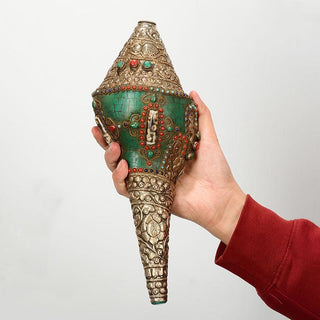 Buddha Gift Tibetan Handmade Engraved Shankha Double Dorje Buddha Conch Shell Wealth Positive Decoration