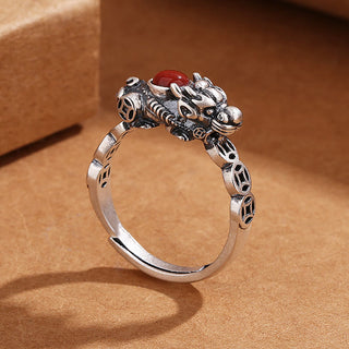 Buddha Gift PiXiu Copper Coin Red Agate Wealth Luck Ring
