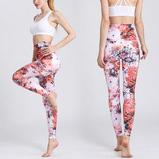 Buddha Gift Red Pink Flowers Print Sports Fitness Yoga High Waist Leggings Women's Yoga Pants