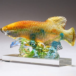 Buddha Gift Handmade Liuli Crystal Koi Fish Art Piece Luck Home Office Decoration