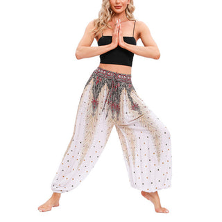 Buddha Gift Peacock Feather Pattern Loose Harem Trousers Women's Yoga Pants