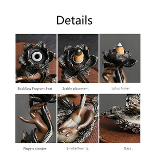 Buddha Gift Lotus Buddha Hand Auspicious Clouds Pattern Meditation Resin Backflow Incense Burner