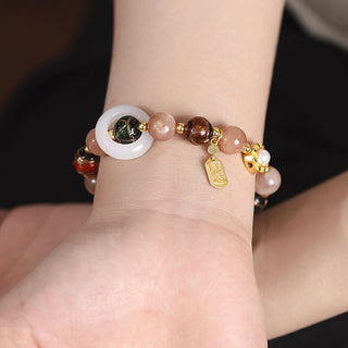 Buddha Gift Tibetan Incense Ash Liuli Glass Tridacna Stone Sun Stone Om Mani Padme Hum Prayer Wheel Charm Bracelet
