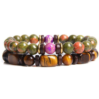 Buddha Gift 2PCS Healing Crystal Emperor Stone Tiger Eye Bead Bracelet
