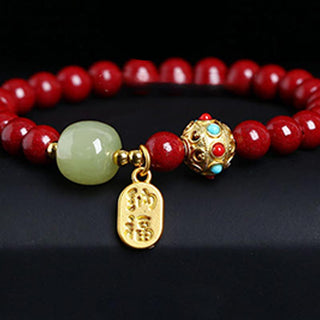 Buddha Gift Cinnabar Green Aventurine Fortune Protection Charm Bracelet