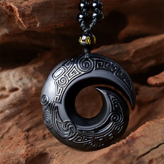 Buddha Gift Natural Black Obsidian Ice Obsidian Strength Necklace Pendant