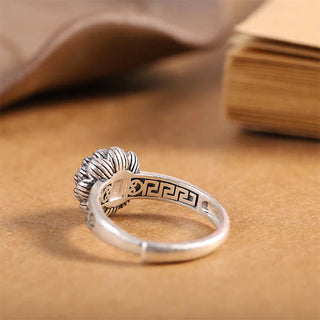 Buddha Gift925 Sterling Silver Lotus Red Agate Confidence Blessing Ring