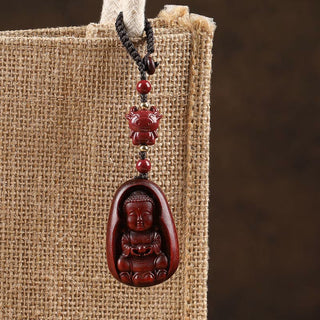 Buddha Gift Small Leaf Red Sandalwood Buddha Cinnabar Chinese Zodiac Amulet Protection Key Chain