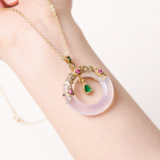 Buddha Gift Green Chalcedony Peace Buckle Design Strength Necklace Pendant