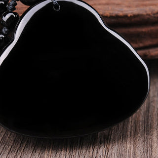 Buddha Gift Laughing Buddha Black Obsidian Transformation Pendant Necklace