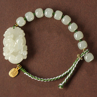 Buddha Gift 925 Sterling Silver Chinese Zodiac Hetian Jade Happiness Luck String Bracelet