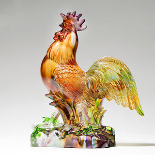 Buddha Gift Handmade Liuli Crystal Rooster Art Piece Home Decoration