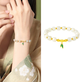 Buddha Gift 925 Sterling Silver Hetian White Jade Bamboo Luck Bracelet