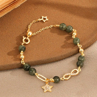 Buddha Gift 14K Gold Green Rutilated Quartz Möbius Loop Eternal Love Star Protection Bracelet