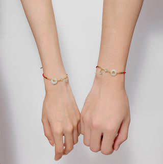 Buddha Gift 18K Gold Plated Hetian Jade Peace Buckle Fu Character Luck Red Rope Bracelet