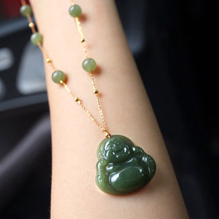 Buddha Gift Laughing Buddha Hetian Jade Luck Necklace Bead Chain Pendant