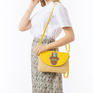 Buddha Gift Hamsa Elephant Flower Straw Woven Crossbody Bag Shoulder Bag Handbag