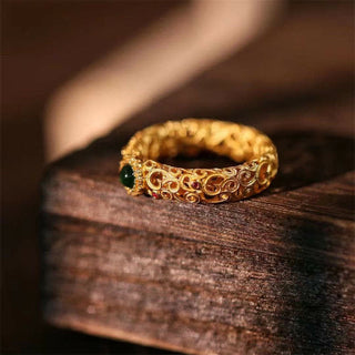 Buddha Gift 925 Sterling Silver Cyan Jade Success Luck Ring