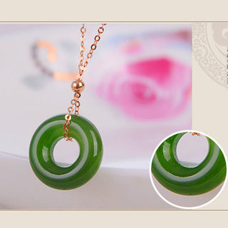 Buddha Gift Round Cyan Jade Healing 14K Gold Necklace Pendant