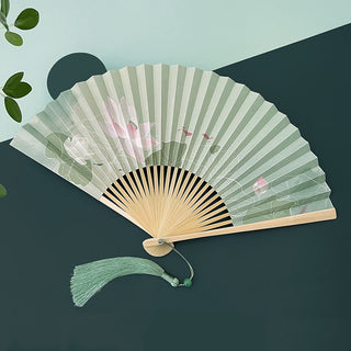Buddha Gift Lotus Flowers Leaf Koi Fish Handheld Paper Bamboo Folding Fan