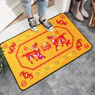 Buddha Gift Five Elements Lucky Crane Gourd Kirin Dragon Axe Nine Koi Fish Non-slip Foot Pad Doormat
