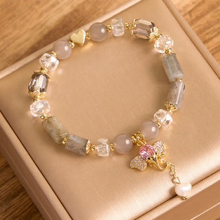 Buddha Gift Amethyst Green Aventurine Strawberry Quartz Positive Elephant Charm Bracelet