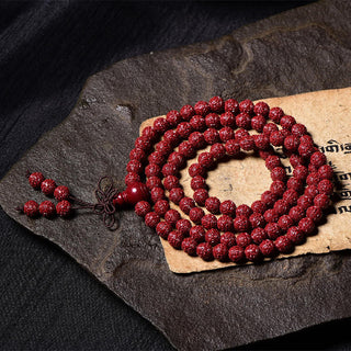 Buddha Gift 108 Mala Beads Cinnabar Om Mani Padme Hum Pattern Engraved Blessing Bracelet