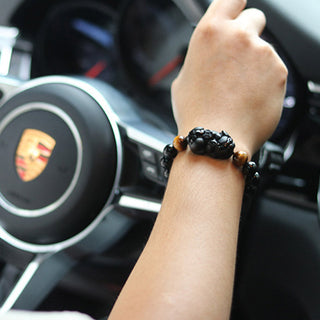 Buddha Gift FengShui PiXiu Rainbow Obsidian Tiger Eye Wealth Bracelet