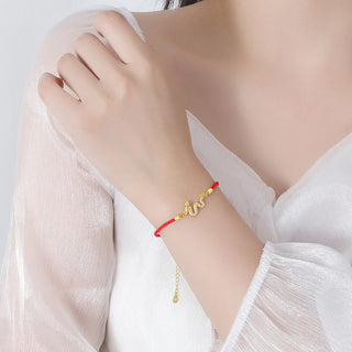 Buddha Gift 925 Sterling Silver Year Of The Dragon Auspicious Golden Dragon Luck Red Rope Chain Bracelet (Extra 30% Off | USE CODE: FS30)