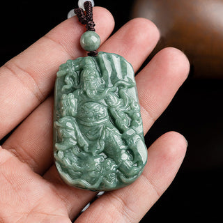 Buddha Gift Natural Jade Guan Gong Amulet Wealth Necklace Pendant