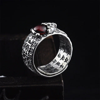 Buddha Gift FengShui PiXiu Red Garnet Wealth Ring