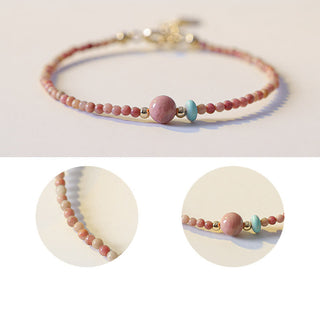 Buddha Gift 14K Gold Plated Natural Rhodonite Loving Energy Chain Bracelet